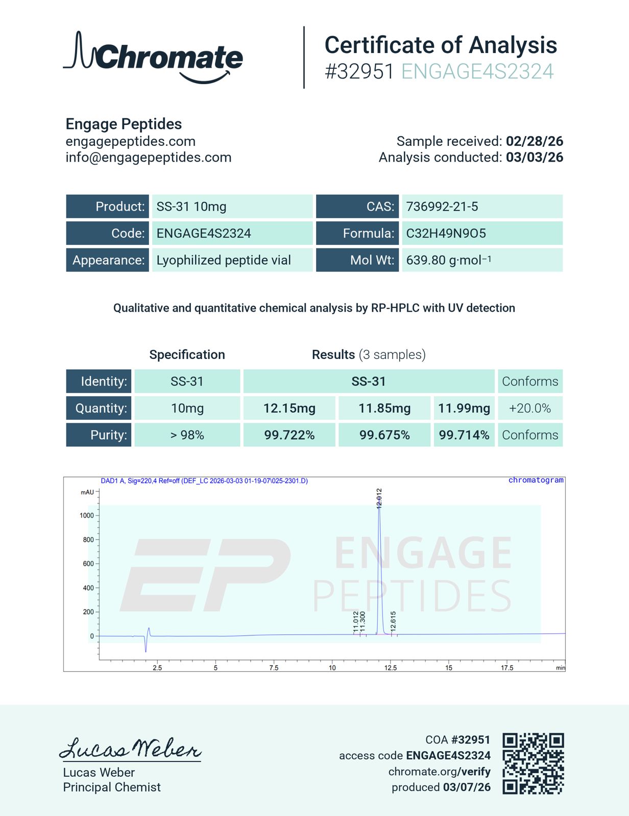 SS-31 ENGAGE PEPTIDES 10MG