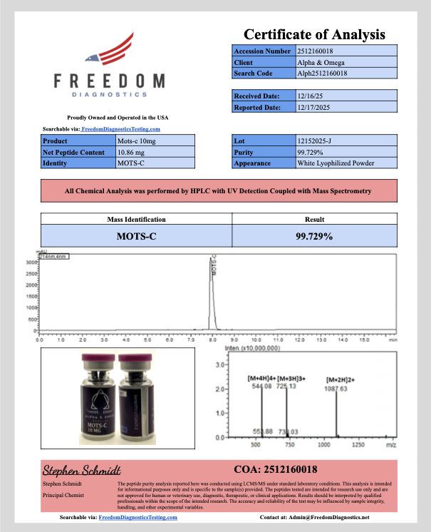 MOTS-C – 10mg | Alpha & Omega Peptides