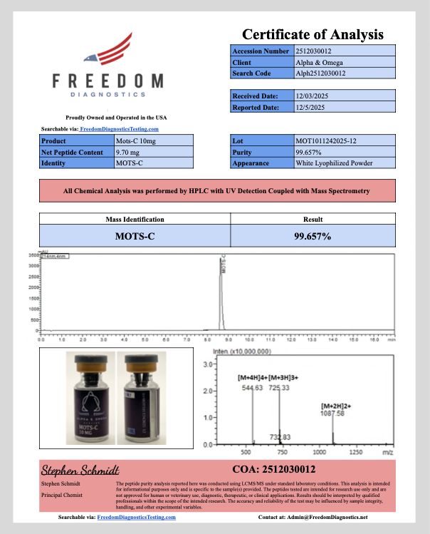 MOTS-C – 10mg | Alpha & Omega Peptides