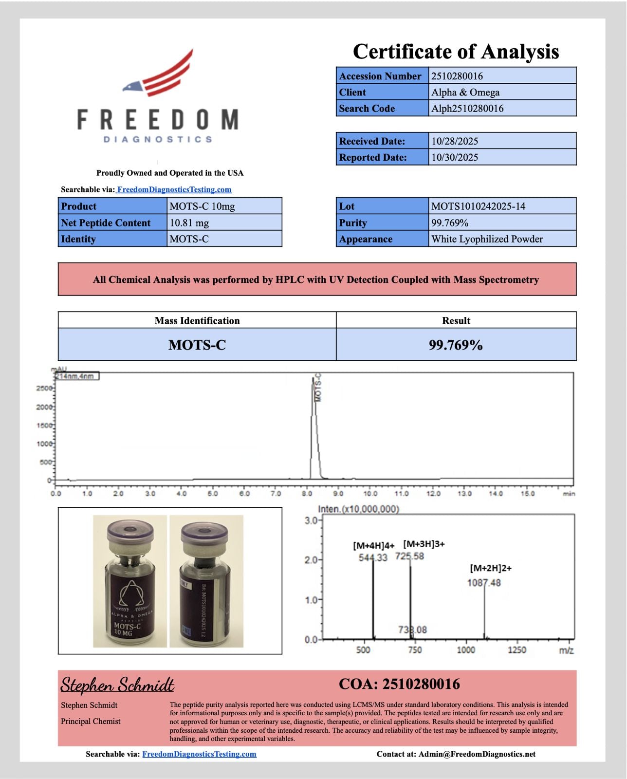 MOTS-C – 10mg | Alpha & Omega Peptides